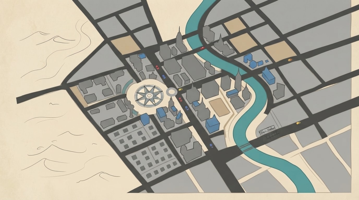 The place — 2D top-down city map