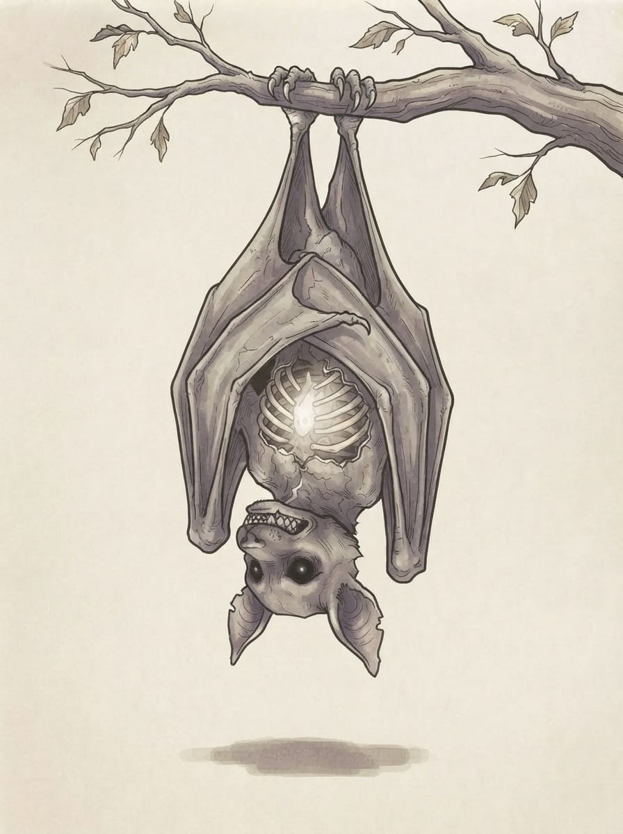 Who you meet — big bat-thing hanging in the tree