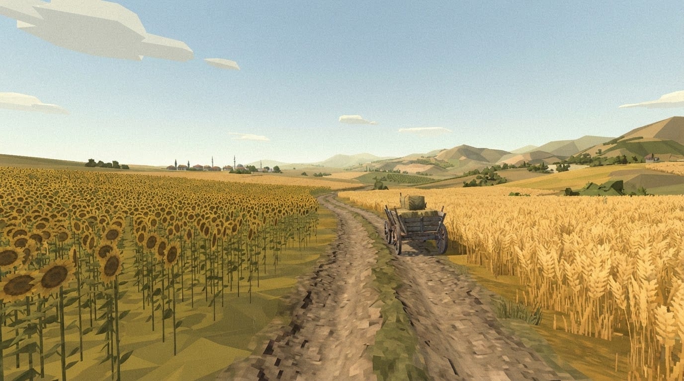 Sunflower and wheat fields