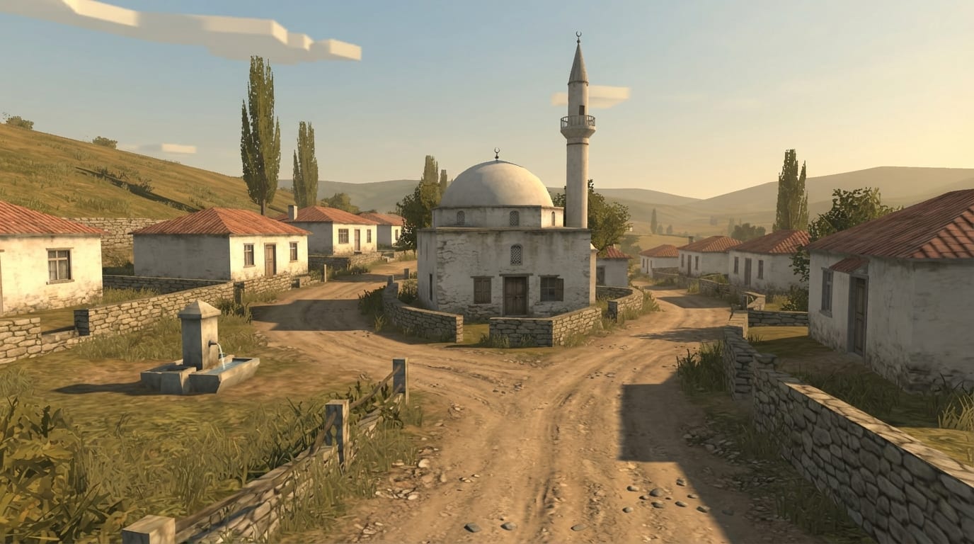 Village with a mosque