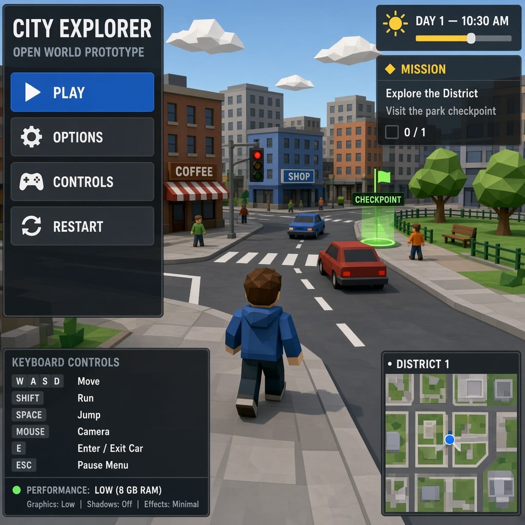 Low Poly City Explorer