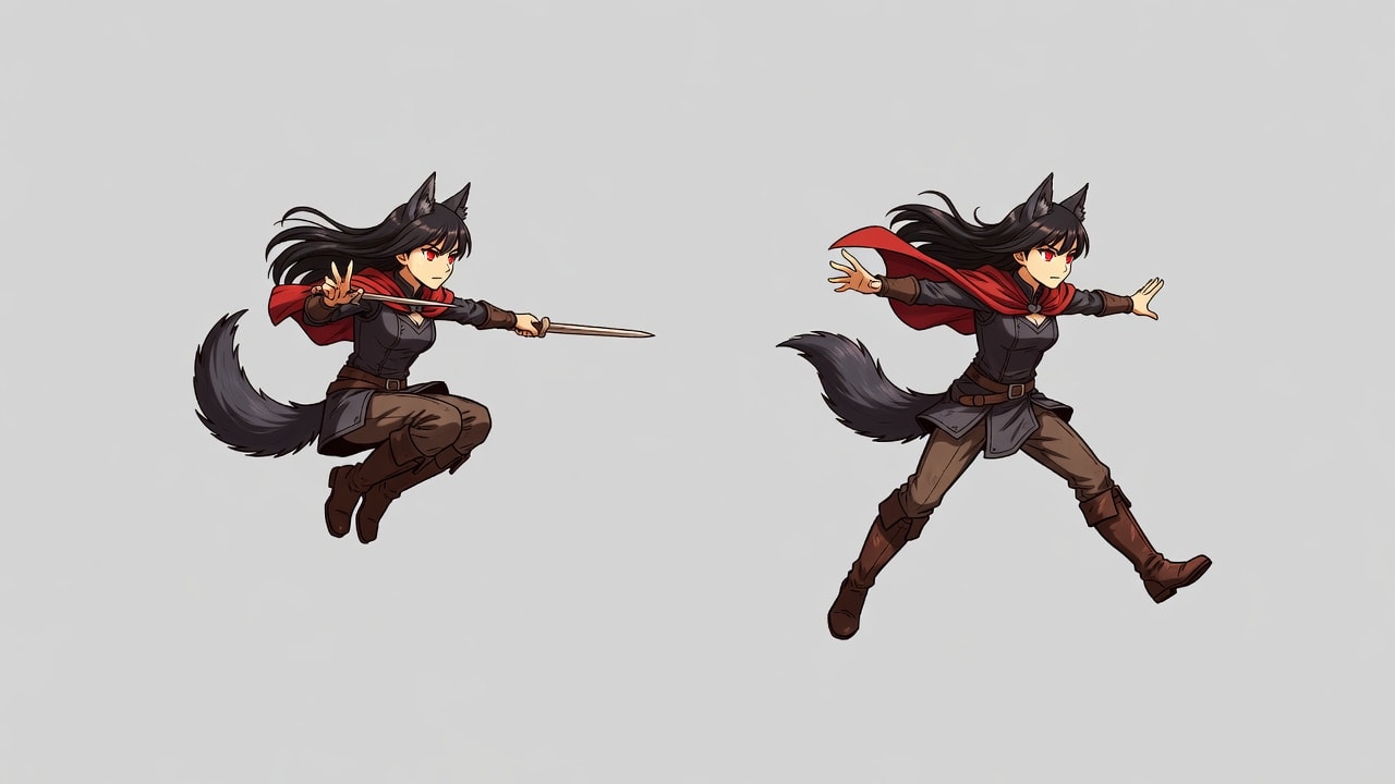 Wolf-girl jump and fall poses