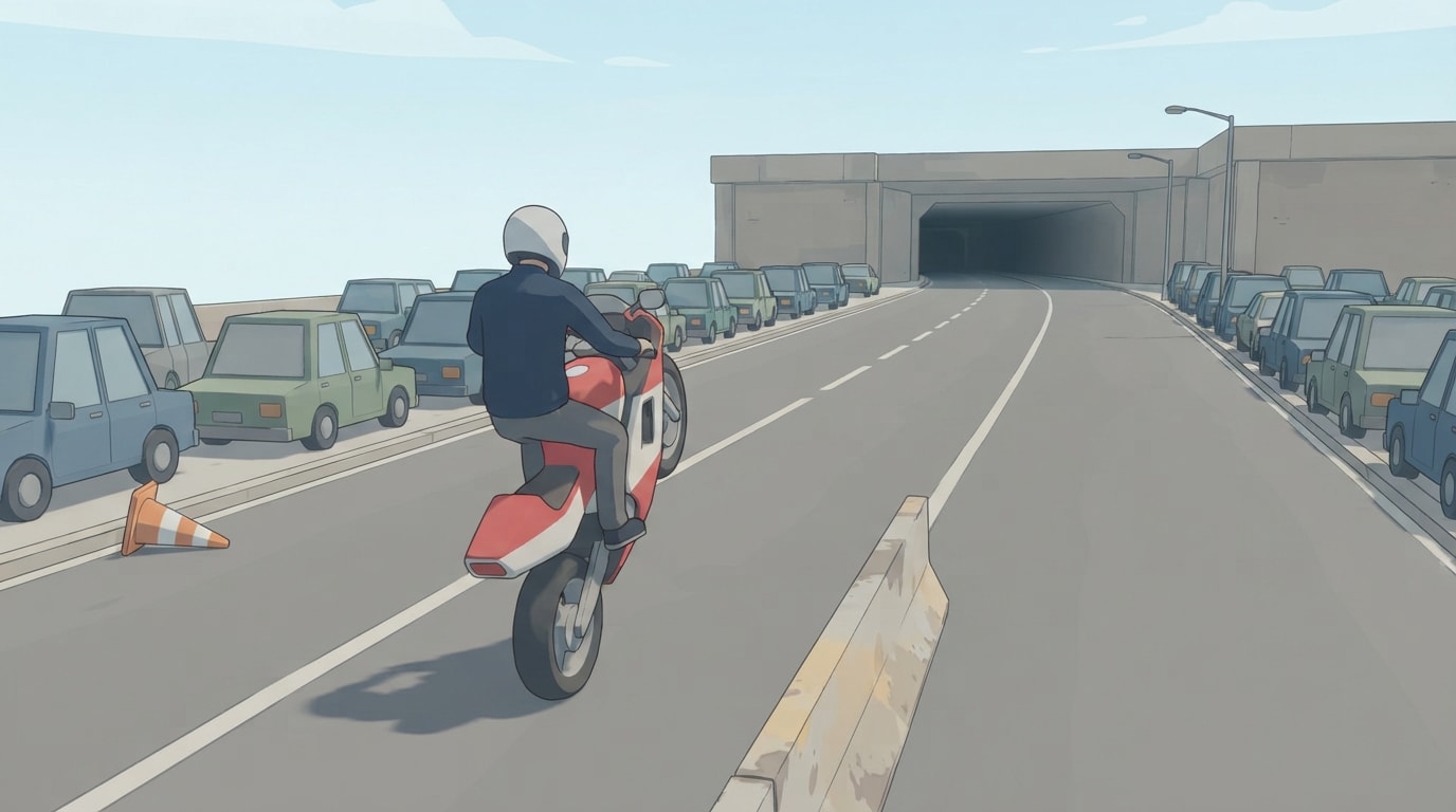 Wheelie through a traffic jam