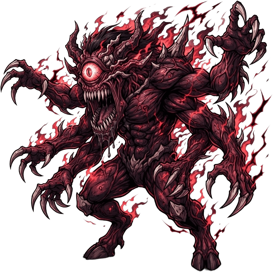 Image: Anime style 2D side-view game boss sprite. A speci