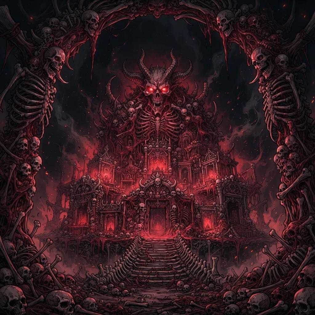 Image: Wide anime background painting of a cursed domain: