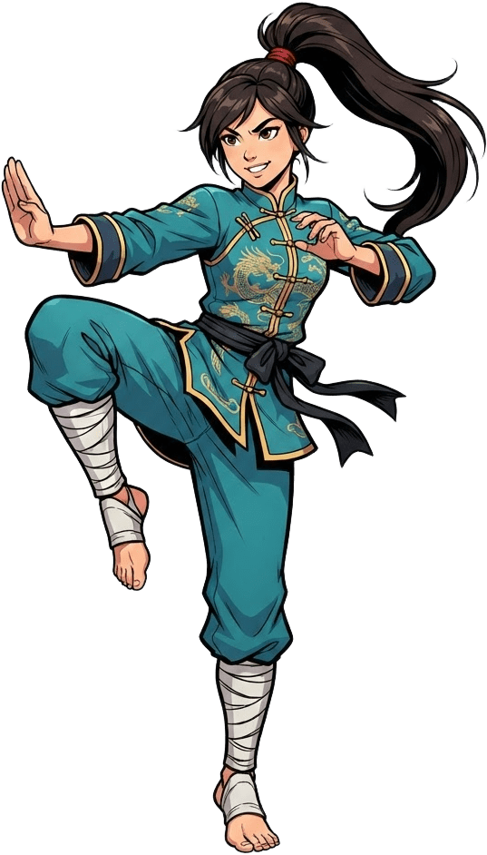 Image: Full body video game fighting character portrait,