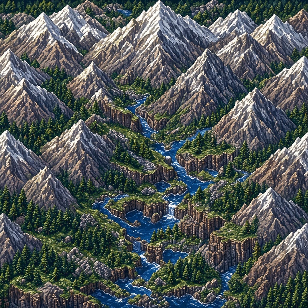 A single large isometric pixel art