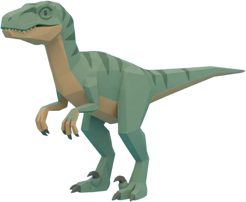 Image: Low-poly stylized cartoon raptor dinosaur game cha