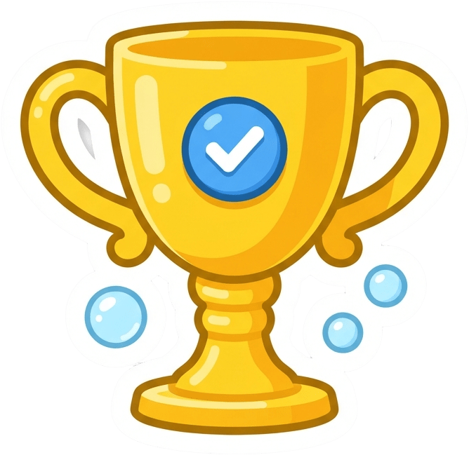 Image: A chunky mobile-game UI icon sticker: a shiny gold
