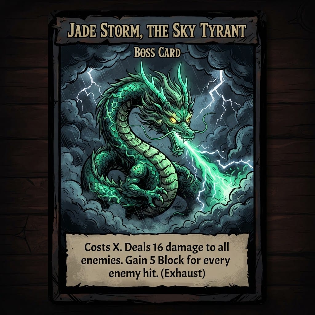 Image: 2D stylized game art, Slay the Spire boss card art