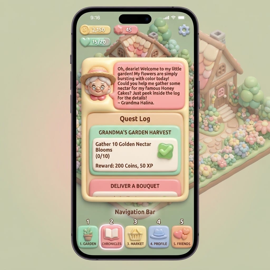 Image: Mobile game UI redesign mockup, 9:16 vertical smar