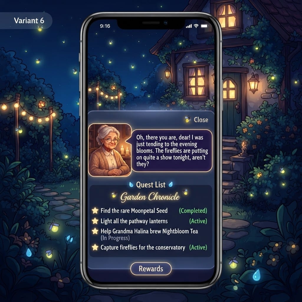 Image: Mobile game UI redesign mockup, 9:16 vertical smar
