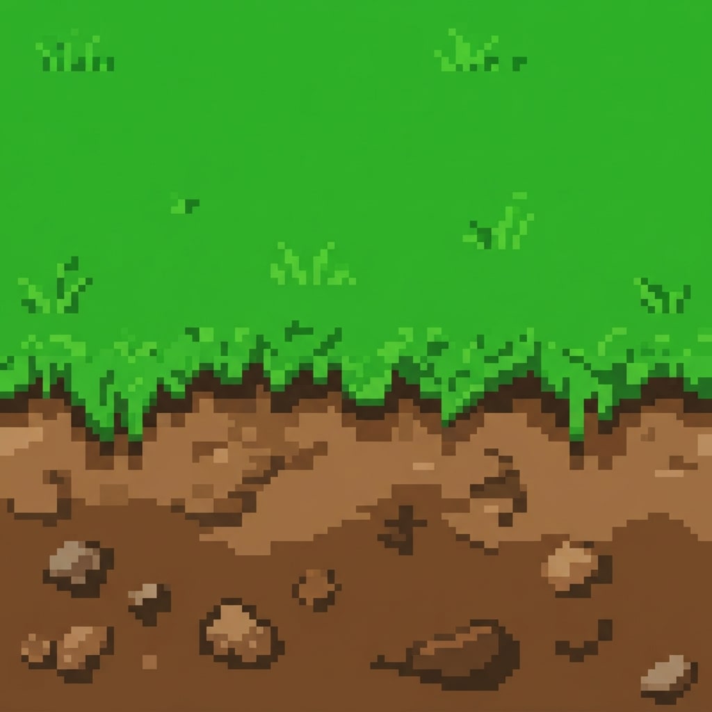 Image: pixel art transition tile, top-down orthographic v