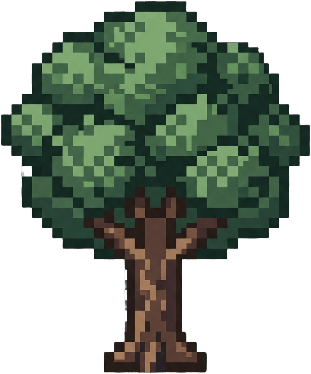 Image: round leafy oak tree, about 64px wide and 96px tal