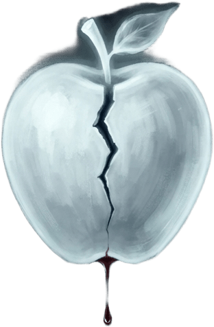 Image: Minimal game logo emblem: one white glowing apple
