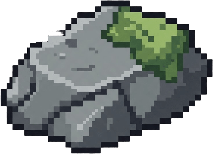 Image: medium grey boulder with moss patch, fits one tile