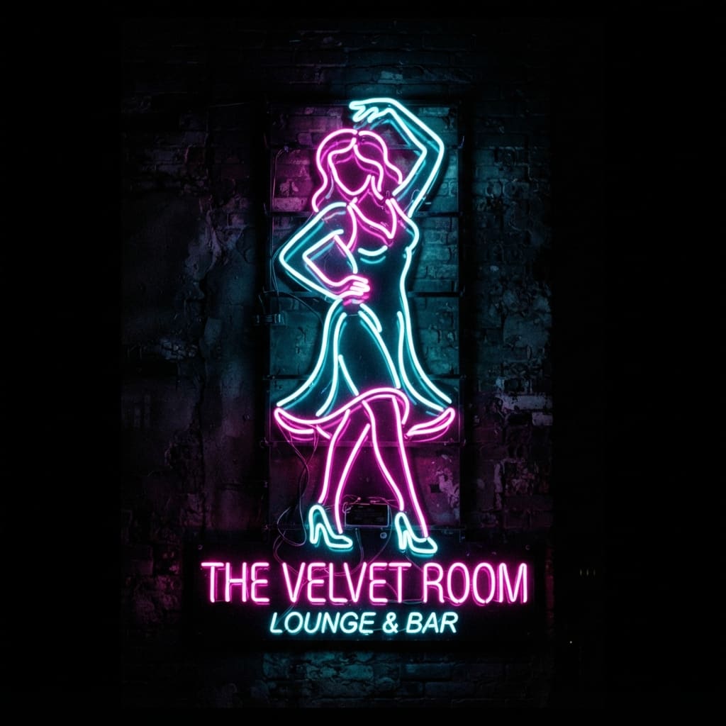 Image: Neon tube sign of a woman standing in a graceful d