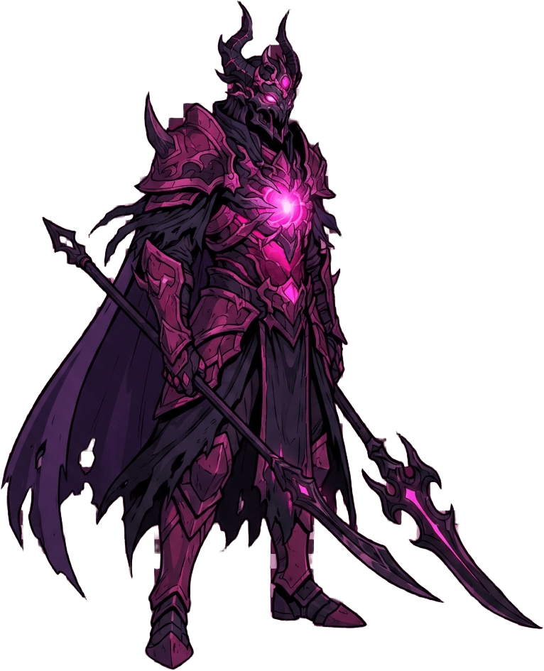 Image: Full-body anime dark warden villain, menacing shad
