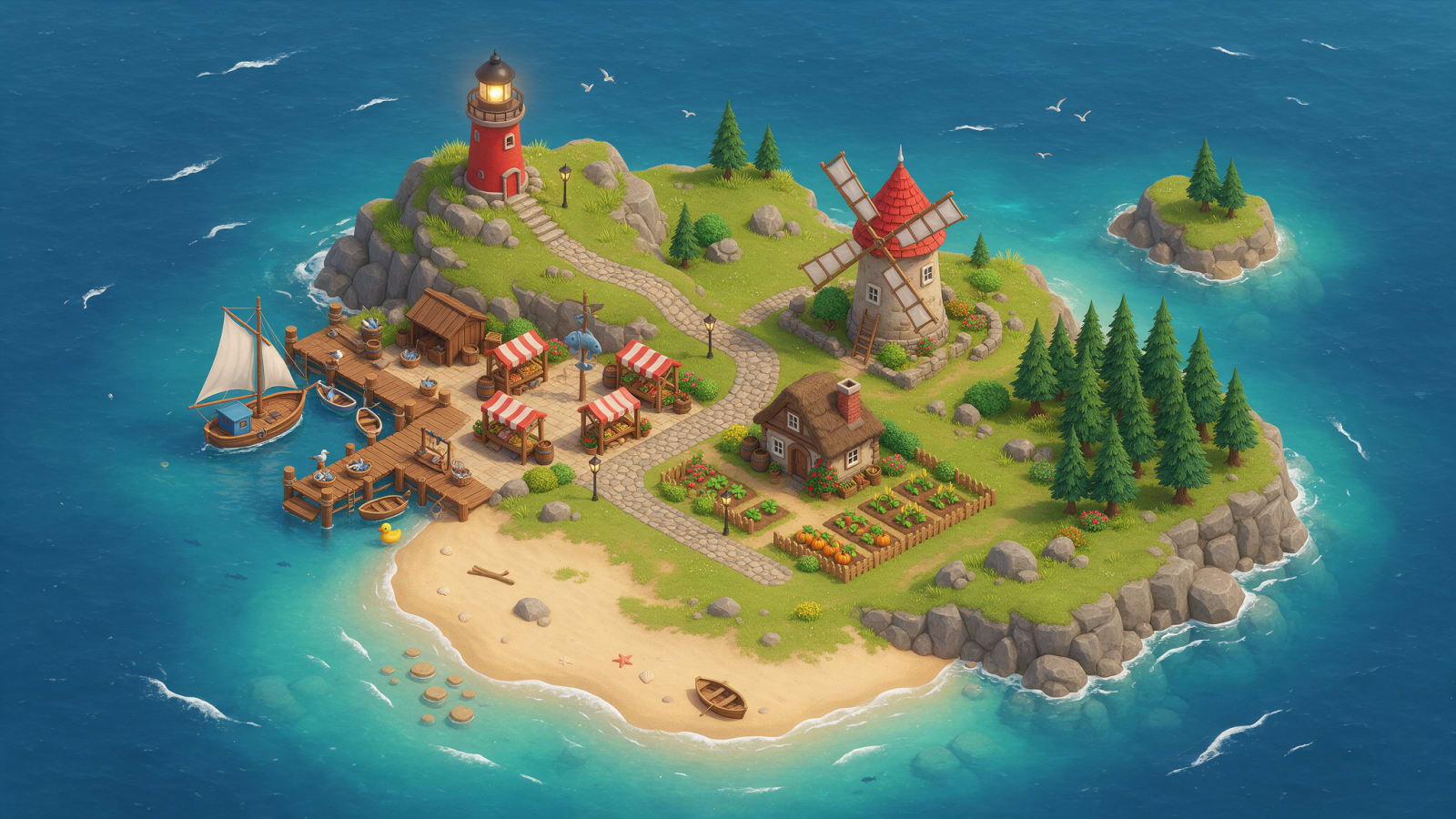 Isometric game level mockup of a