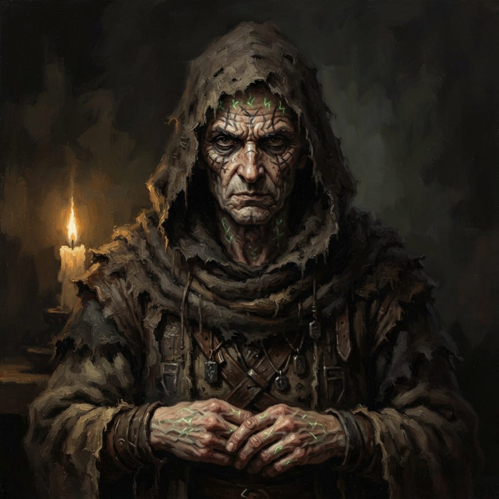 Image: Hand-painted dark fantasy RPG character portrait,