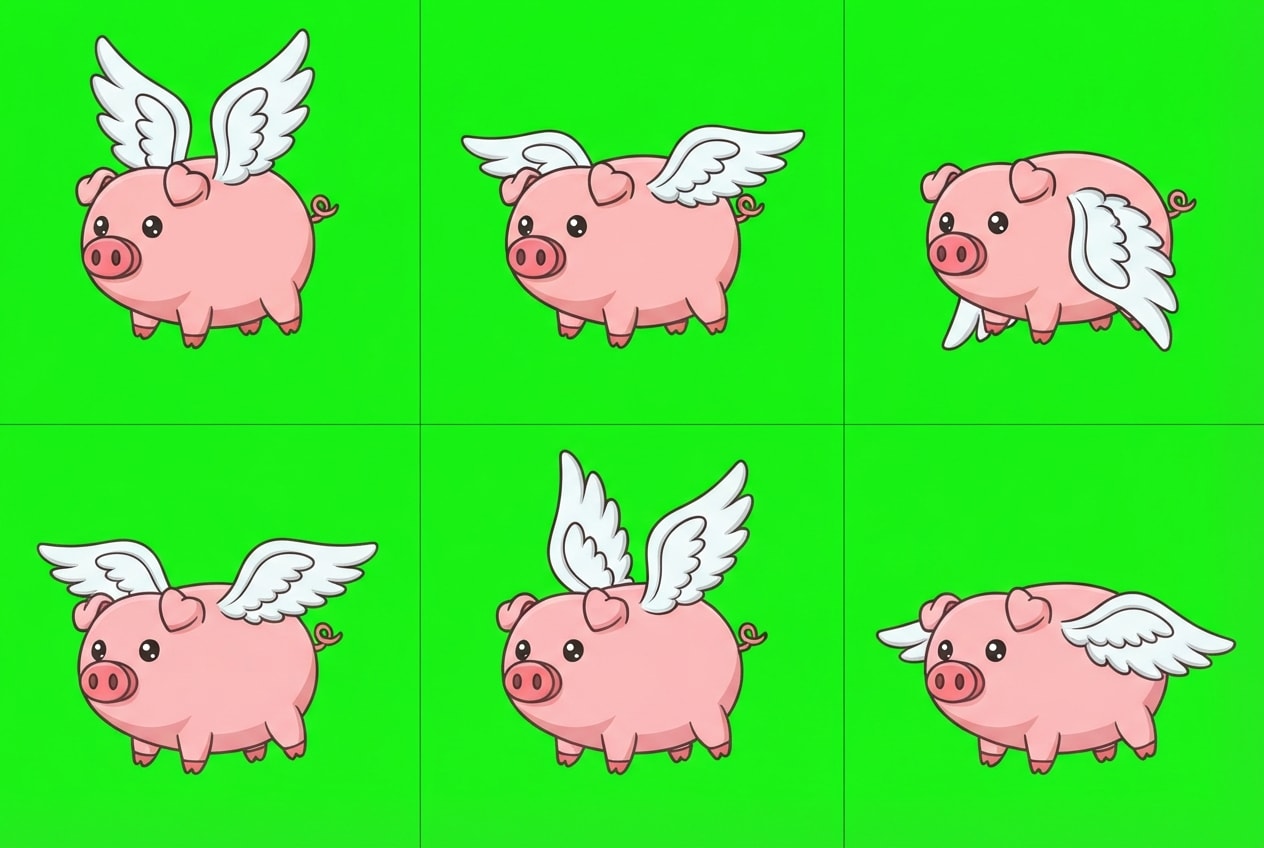 Pink Winged Pig Flap Spritesheet (chroma green)