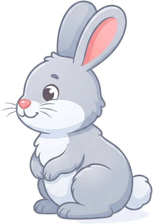 Image: Cute hungry baby bunny rabbit sitting, soft rounde