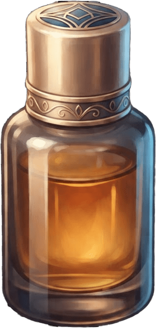 Image: a tiny glass sample vial, luxury perfumery piece: