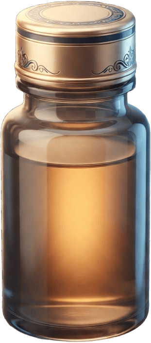Image: a tiny glass sample vial, luxury perfumery piece: