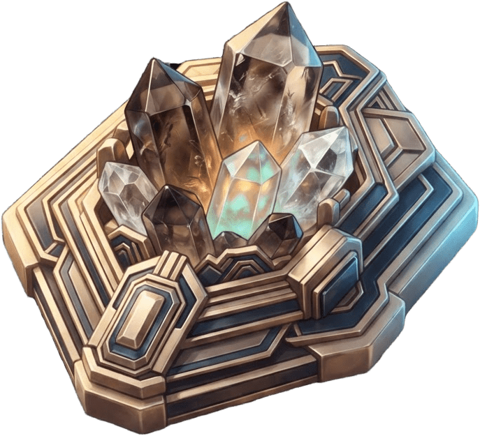 Image: a crystal cluster set in a brass art deco mount, A