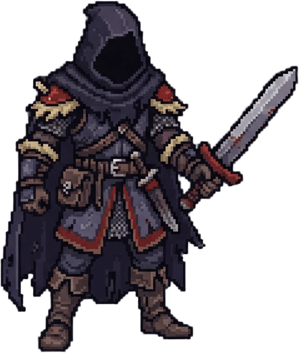 Image: Pixel art game sprite, 32x32 style, top-down 3/4 v