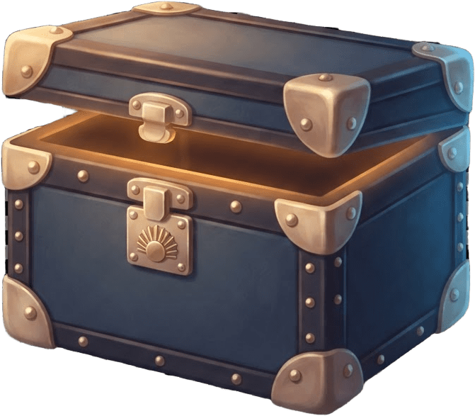 Image: a single small art deco steamer trunk, deep titani