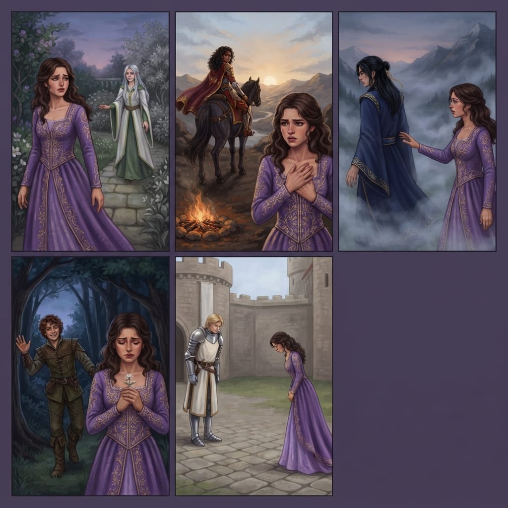 Image: Character sheet of five separate bittersweet parti