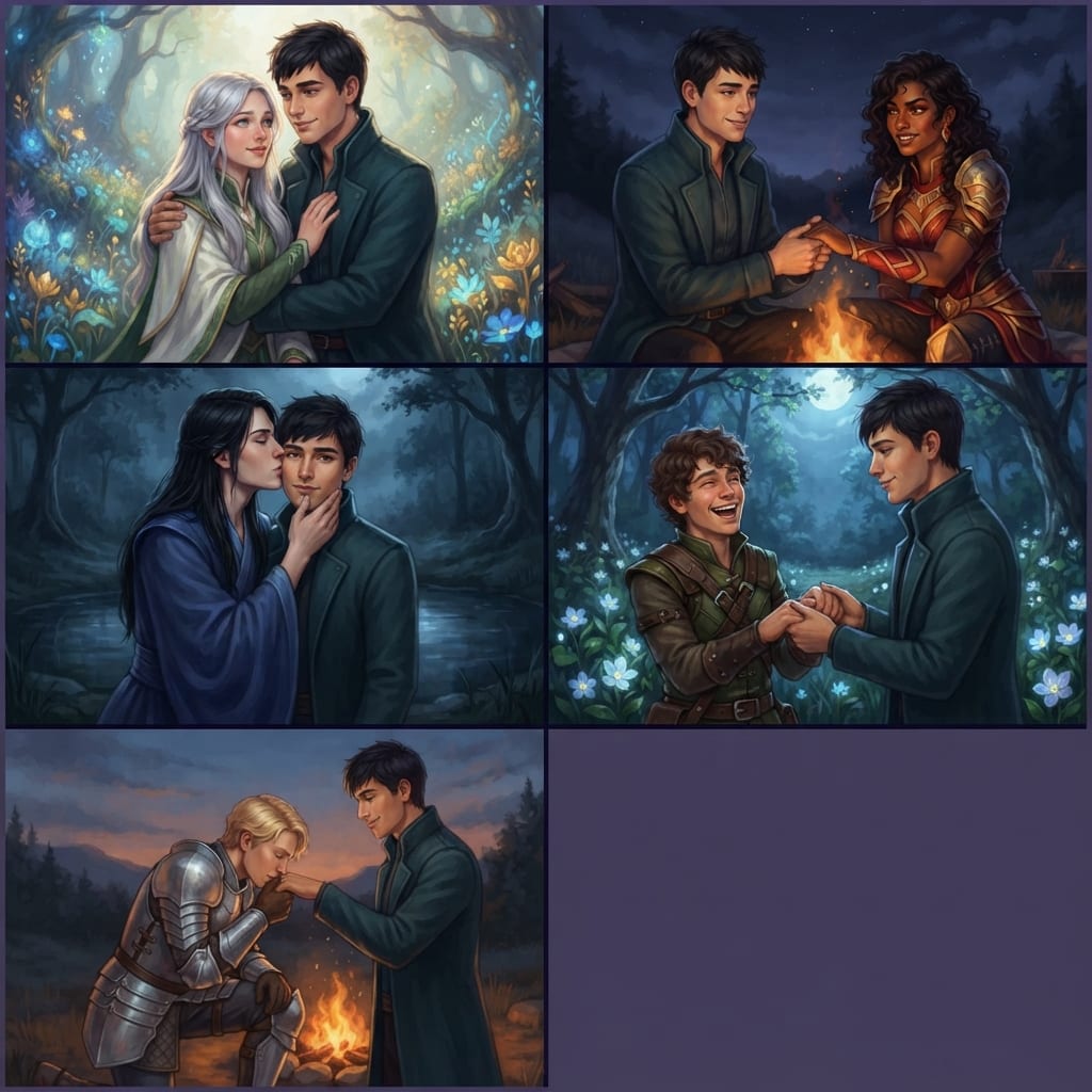 Image: Character sheet of five separate romantic couple s