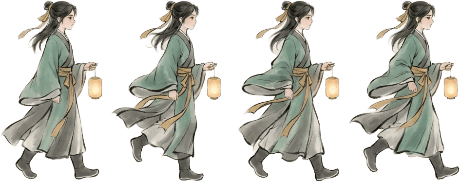 Image: Hand-painted Chinese ink-wash game sprite sheet: a