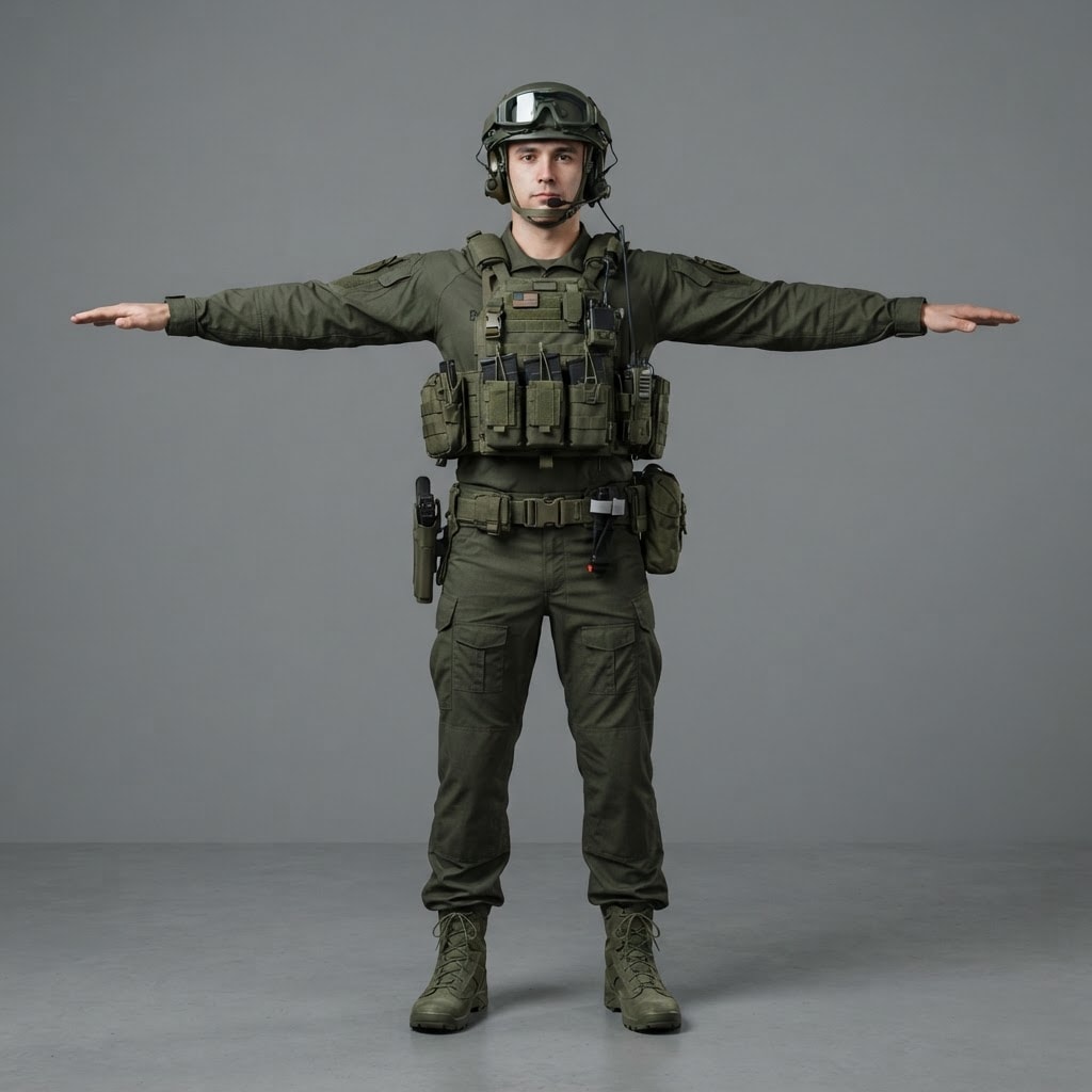 Image: Full body T-pose reference of a realistic modern m