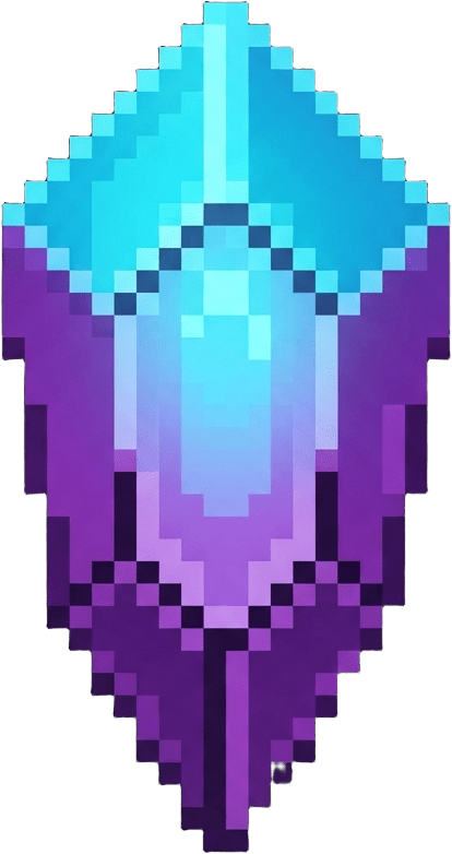 Image: pixel art glowing crystal shard gem, a single face