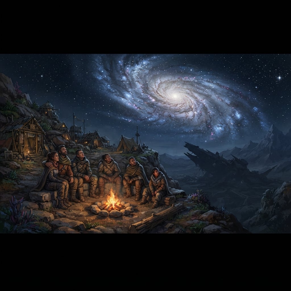 Image: Cinematic concept art, wide 16:9: a quiet night sc