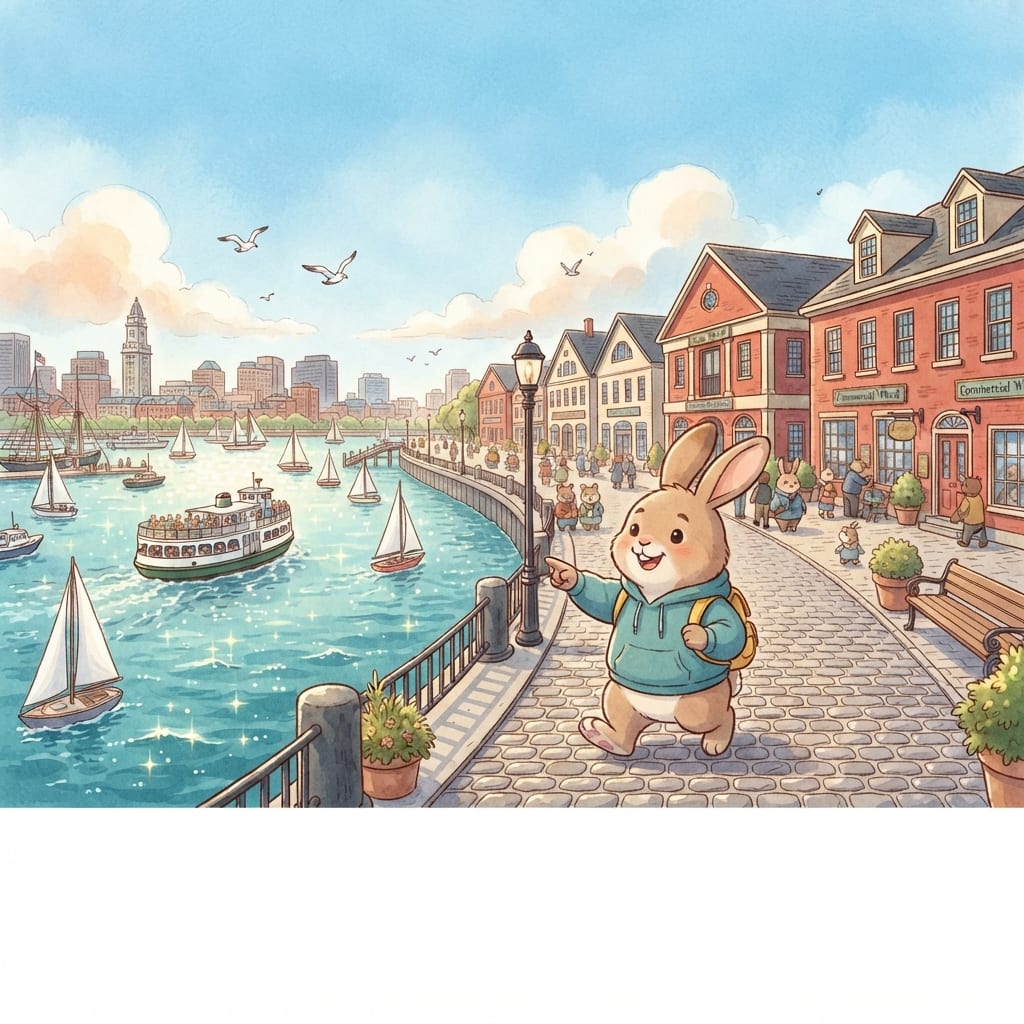 Image: Illustrated storybook scene, wide landscape: a sun