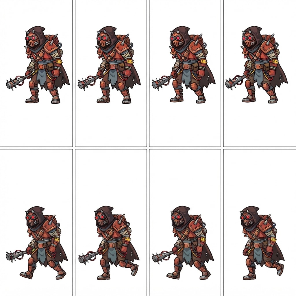 Image: Stylized 2D game enemy character sheet for a side-
