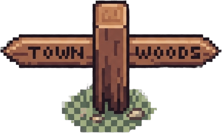 Image: pixel art top-down village signpost, a wooden post