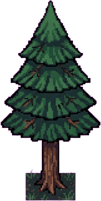 Image: 16-bit SNES pixel art game sprite of a tall forest