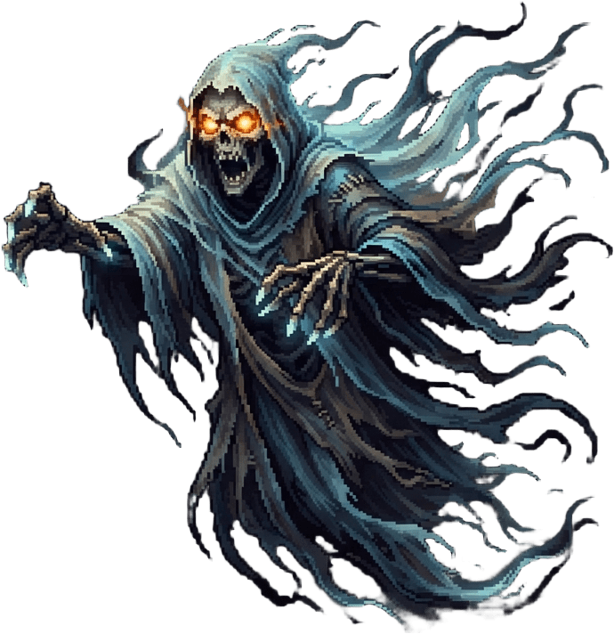 Image: Dark fantasy action-RPG enemy sprite: wailing ghos