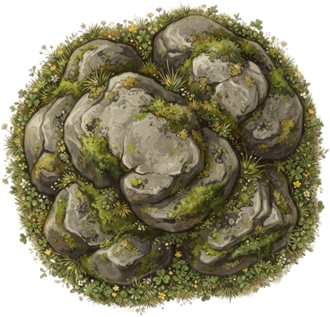 Image: Top-down overhead view of a small cluster of mossy
