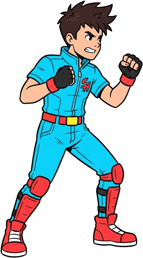 Image: 2D game character sprite, comic book cartoon style