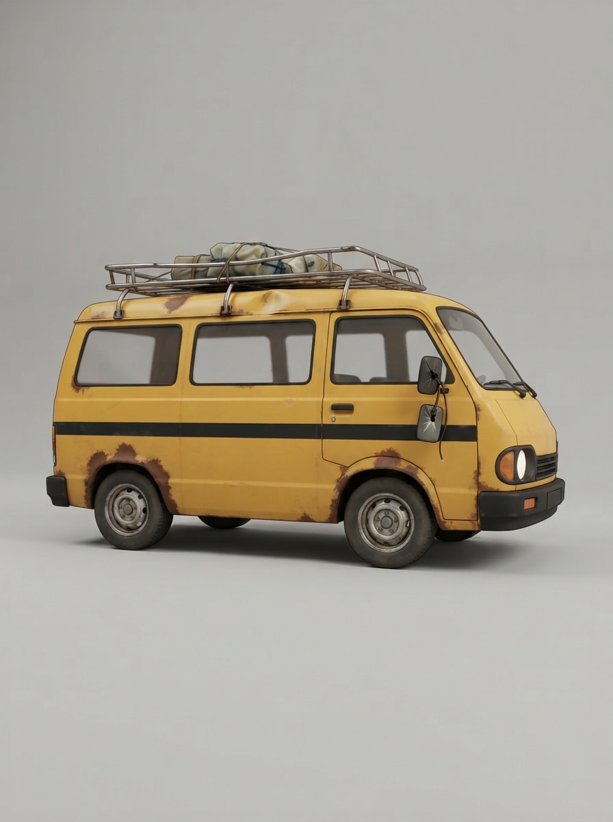 A rusty yellow danfo bus