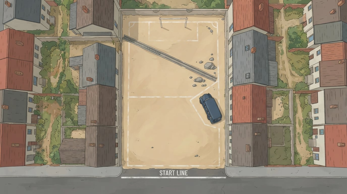 A sandy street football pitch