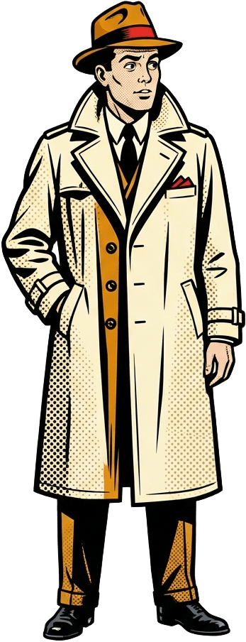 Image: Full body comic pop-art illustration of a curious