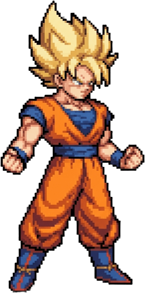 Image: Single 16-bit pixel art video-game sprite of SUPER