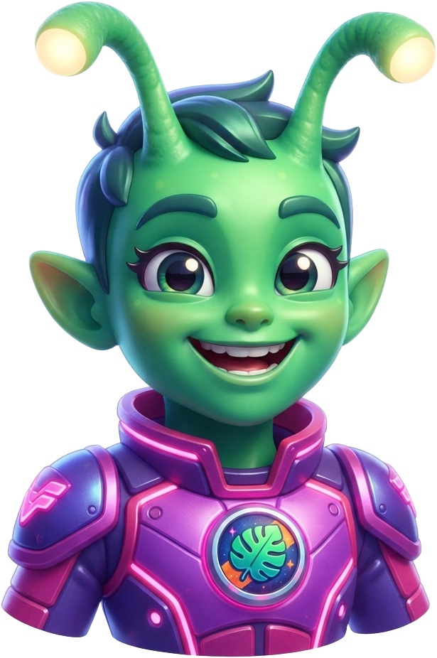 Image: Single friendly cartoon green alien space captain