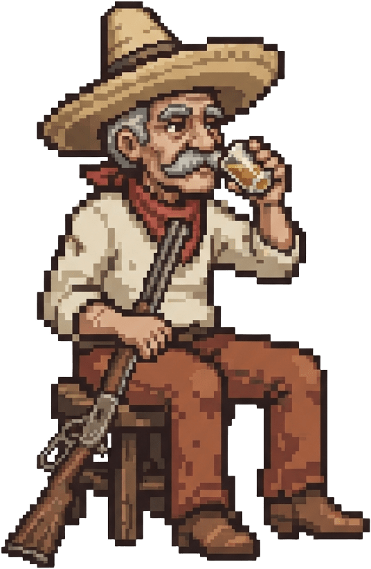 Image: Single isolated pixel art elderly ranchero game ch
